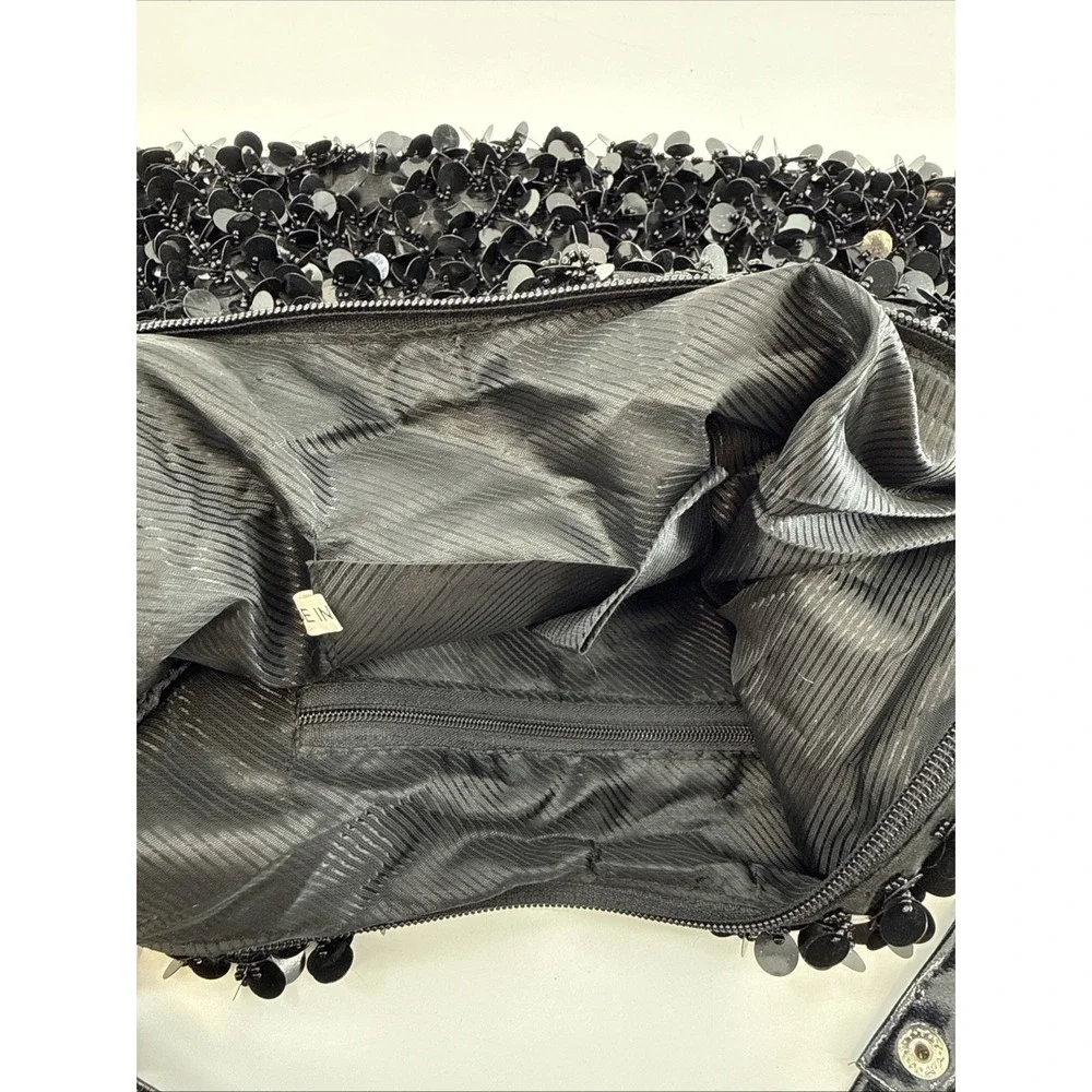 Y2K‎ 90's Sequined Black Chrome Style Slouch Hobo Shoulder Bag Pockets